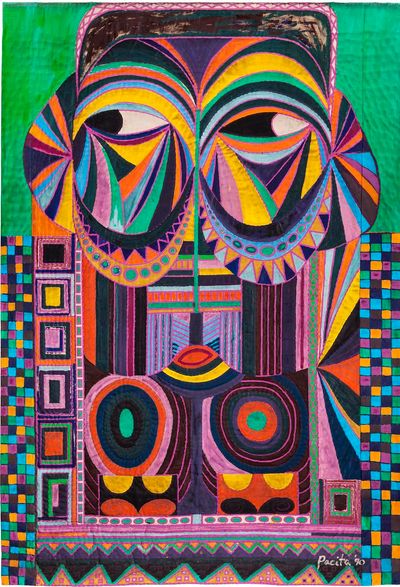 Pacita Abad, European Mask (1990). Acrylic, silkscreen, thread on canvas. Tate: Purchased with funds provided by the Asia Pacific Acquisitions Committee 2019.