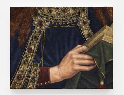 Jennifer Carvalho, Still being (seat of wisdom) (2024). Oil on canvas. 40.64 x 50.8 cm.