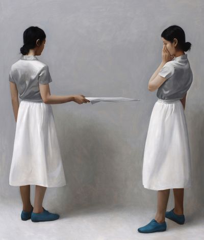 Xue Ruozhe, The Umbrellas of HGZ (Part 2) (2024). Oil on linen. 200 x 170 cm.