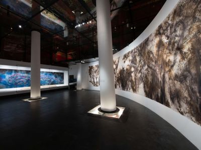Cai Guo-Qiang, Flow (Cypress) (2019), and Frolicking on Ice in the Galaxy (2020). Exhibition view: Odyssey and Homecoming, Central Tower Gallery (2020).