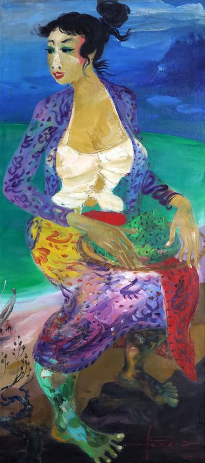 Hendra Gunawan, Woman (1977). Oil on canvas. 140 x 65 cm. Estimate SGD 80,000–120,000.