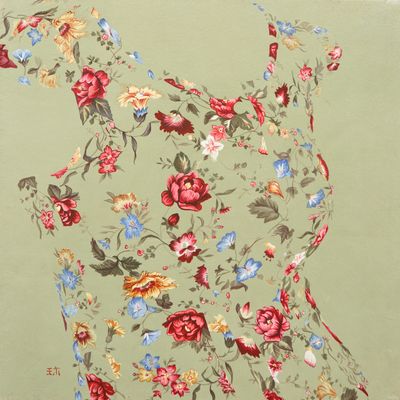 Lee Jinju, Miss Lee's collection (2005). Powder pigment on jangji, 30 x 30 cm.