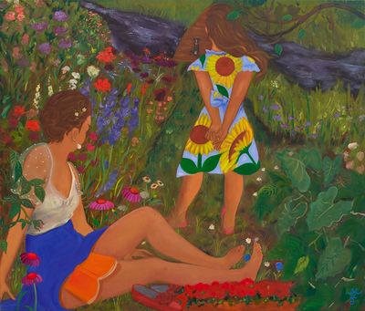 玛丽亚·法拉，《向日葵》，2020。亚麻布面油画，170×210cm。图片提供：大田秀则画廊。 © 玛丽亚·法拉