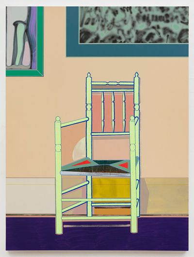 高露迪，《两幅画与一把椅子》，2020。布面丙烯，200×150cm。图片提供：空白空间。
