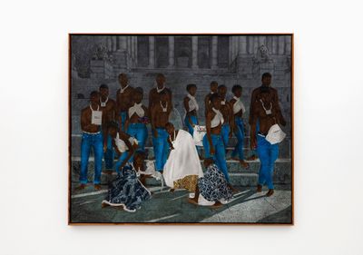 Cinga Samson, Inyongo 3 (2019). Oil on canvas. 226 x 266 cm (incl frame).