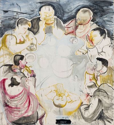 Zhang Enli, Eating (3) (2001). Oil on canvas. 220 x 200 cm.