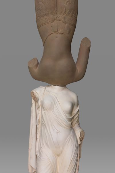 Xu Zhen®, Eternity—Male Figure, Statue of Venus Genetrix (2019–2020). Mineral-based composite (jesmonite), internal steel armature, mineral pigment, marbleplinth. Two sculptures, each, without plinth: 280 x 62 x 60cm; each, with plinth: 290 x 90 x 90 cm.