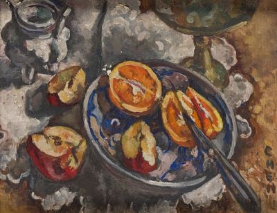 Georgette Chen, Still Life with Cut Apple and Orange (c. 1928–1930). Oil on wood panel. 26 x 34 cm. Gift of Lee Foundation. Collection of National Gallery Singapore.
