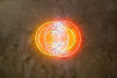Chen Wei, Drifting Along (Hong Kong) (2020). Neon light installation. 100 x 120 x 14 cm. Exhibition view: Anonymous Society for Magick, Blindspot Gallery, Hong Kong (14 April-30 May 2020).