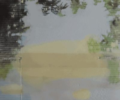 Lee Kit, Landscape (I) (2020) (detail). Acrylic, emulsion, paint, inkjet ink, pencil, and correction fluid on cardboard. 53 x 41.5 cm.
