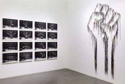 Exhibition view: Robin Rhode & Nari Ward, Power Wall, Lehmann Maupin, Hong Kong (3 April–ongoing).