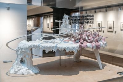 Lee Bul, maquette for 'Mon grand récit' (2005). Plaster, steel mesh, wood, silicone, paint, crystal and synthetic beads, aluminium rods, stainless steel wire, foamex. 62.8 x 121.8 x 102.8 cm including wooden base panel. Exhibition view: Utopia Saved, Manege Central Exhibition Hall, St. Petersburg (13 November 2020–31 January 2021).