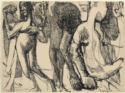 Louis Soutter, Entre nus- gâteux tous (1935). Ink on paper. 26 × 35 cm.