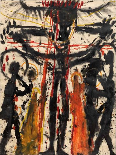 Louis Soutter, Crucifixion (c. 1937–1942). Black ink and gouache on paper. 68 x 50,5 cm.