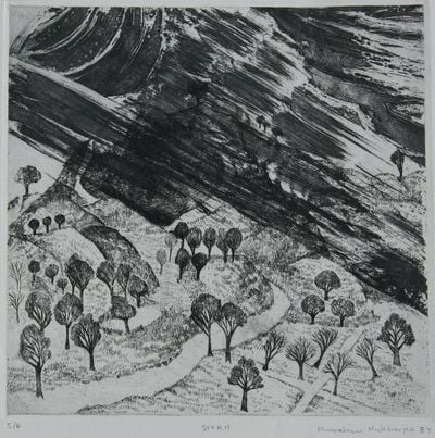Mrinalini Mukherjee, Storm (1984). Etching. 24.3 x 24.8 cm.