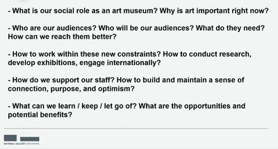 Questions raised by National Gallery Singapore Director (Curatorial & Collections) Russell Storer, for AASN – ResiliArt: The Renaissance of Asian Art Spaces in a Post-Pandemic era (23 October 2020).