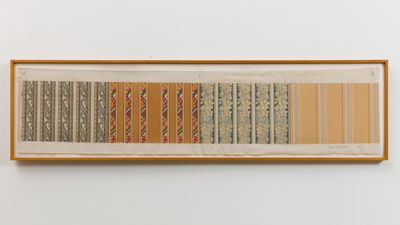 Tina Girouard, Unknown (c. 1973). Fabric on linen, framed. 48.3 x 198.1 cm.