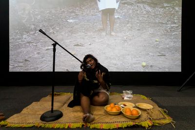 Shivanjani Lal, 53rd Action performance for the 52 ARTISTS 52 ACTIONS Symposium, Artspace, Sydney (20–21 July 2019). Courtesy Artspace, Sydney. Photo: Anna Kucera.