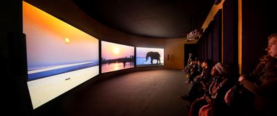 John Akomfrah, The Elephant in the Room – Four Nocturnes (2019). Three-channel HD colour video installation, 7.1 sound. Exhibition view: Ghana Pavilion, May You Live in Interesting Times, 58th International Art Exhibition - La Biennale di Venezia (11 May–24 November 2019). Co-commissioned by the Ministry of Tourism, Arts and Culture of Ghana, Sharjah Art Foundation, and Smoking Dogs Films with support from Lisson Gallery. Photo: David Levene.