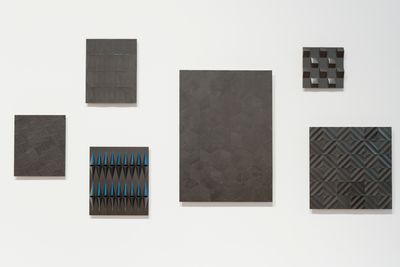 Ayesha Sultana, Skin III, Grille I, Grille II, Grille III, through/above, Vortex (2018). Graphite on paper. Exhibition view: 9th Asia Pacific Triennial of Contemporary Art (APT), Queensland Art Gallery | Gallery of Modern Art, Brisbane (24 November 2018–28 April 2019). Courtesy the artist and Queensland Art Gallery | Gallery of Modern Art. Photo: Natasha Harth.