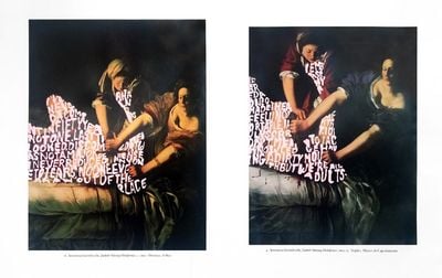 Betty Tompkins, Apologia (Artemisia Gentileschi #1) (2018). Acrylic on paper. 26 x 42 cm.