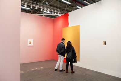 Works by Leslie Hewitt and Pieter Vermeersch on view at Galerie Perrotin, The Armory Show, New York (8–11 March 2018).