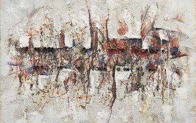 Minoru Onoda, SAKUHIN II (1960) (detail). Oil, sand, plaster, pipe, on plywood. 97 x 131 x 7.5 cm. Courtesy Anne Mosseri-Marlio Galerie.