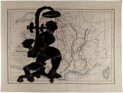 William Kentridge, Porter Series: Carte de France Divisee (2006). Hand-woven mohair tapestry. 257 x 345 cm. Edition 3/5.