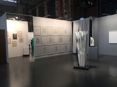Exhibition view: Günther Uecker’s portfolio Graphein (2002) at Galerie Dr Dorothea van der Koelen, and sculptures by Pablo Atchugarry at Pablo Atchugarry Gallery, Art Düsseldorf (17–19 November 2017). Courtesy Ocula. Photo: Stephanie Bailey.