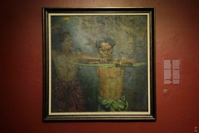 Hendrik 'Henk' Hermanus Joel Ngantung, Shooting an Arrow (1944). Oil on board. Exhibition view: Indonesia: Spirit of the World, National Gallery of Indonesia, Jakarta (3–31 August 2018).