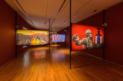 Billboards by United Artists' Front of Thailand. Exhibition view: Awakenings: Art in Society in Asia 1960s–1990s, National Gallery Singapore (14 June–15 September 2019).