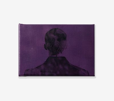 Billy Apple, Portrait of the Artist in a Drip-Dry Suit (Purple) (1964). Xerography on spray-painted linen. 19 x 27.9 cm. Photograph by Robert Freedman. Courtesy Rossi & Rossi.