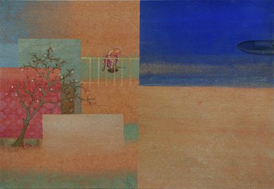 Nilima Sheikh, Mother Sequence-Planting (2016). Mixed Tempera on sanganer paper. 24.1 x 34.3 cm.