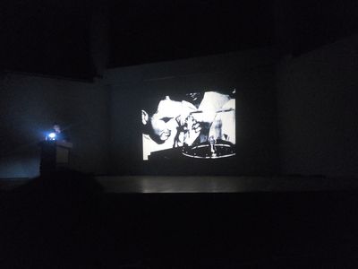 Matti Braun delivering his lecture-performance, 'Vikram Sarabhai', as part of the Illustrated Lectures programme at Dhaka Art Summit (2–10 February 2018).