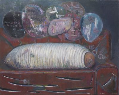 孔千，《十梦寒食帖》，2008。布面油画，155×193cm。图片提供：蜂巢当代艺术中心。