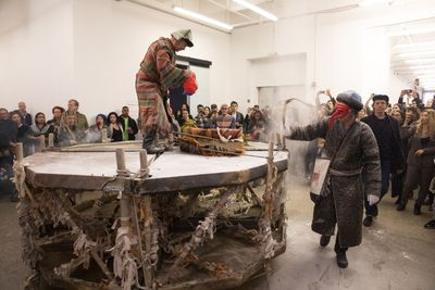 Kyzyl Tractor Art Collective, Live Performance at 'Thinking Collections: Telling Tales,' ACAW Signature Exhibition, Mana Contemporary, Jersey City (14 October 2018). Courtesy Asia Contemporary Art Week.