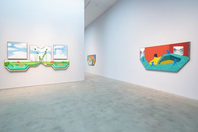 Exhibition view: David Hockney, Something New in Painting (and Photography) [and even Printing], Pace Gallery, 510 West 25th Street, New York (5 April–12 May 2018).