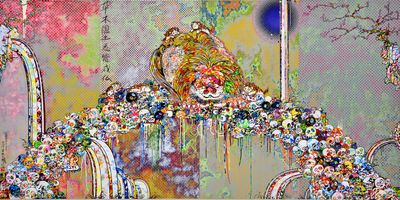 Takashi Murakami, The Lion of the Kingdom that Transcends Death (2018). Acrylic on canvas mounted on aluminium frame. 150 x 300 cm. © 2018 Takashi Murakami/Kaikai Kiki Co., Ltd. All Rights Reserved. Courtesy Gagosian