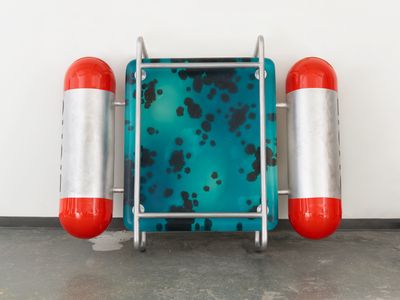 Ashley Bickerton, Seascape—Floating Ocean Chunk No. 1 (2017). Resin, fibreglass, oil paint, enamel, aluminium and plywood. 144.8 × 188 × 53.3 cm.