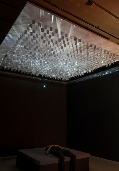 Julio Le Parc, Continuel-lumière au plafond (Continuous-Light on Ceiling) (1963/2016). Exhibition view: Julio Le Parc: Form into Action, Pérez Art Museum Miami (18 November 2016—19 March 2017).