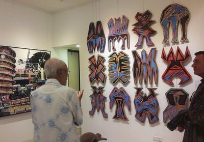 Zain Azahari introduces Haffendi Anuar’s work Passerine (2017) upon a visit to his collection during Kuala Lumpur Gallery weekend (8–10 December 2017). Photo: Tessa Moldan