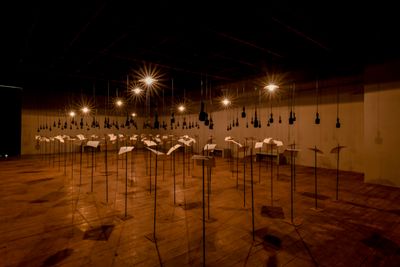 Shilpa Gupta, For, in your tongue, I cannot fit (2017–18). Exhibition view: Possibilities for a Non-Alienated Life, Kochi-Muziris Biennale, Kochi (12 December 2018–29 March 2019). Courtesy Kochi Biennale Foundation.