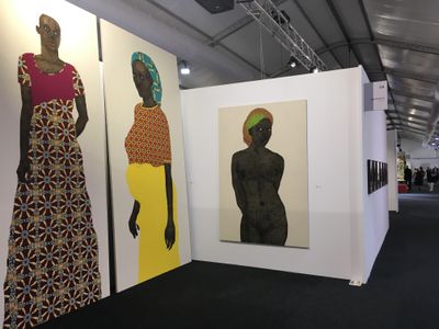 Works by Pierre Mukeba on view at GAGPROJECTS, Melbourne Art Fair, Vault Hall (2–5 August 2018). Courtesy the artist and GAGPROJECTS | Greenaway Art Gallery, Adelaide