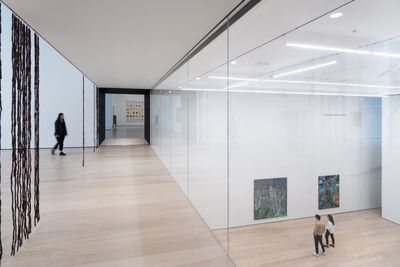 Left to right: Sheela Gowda, of all people (2019); Projects 110: Michael Armitage, The Museum of Modern Art, New York. The Museum of Modern Art renovation and expansion designed by Diller Scofidio + Renfro in collaboration with Gensler.  Courtesy Museum of Modern Art. Photo: Iwan Baan.
