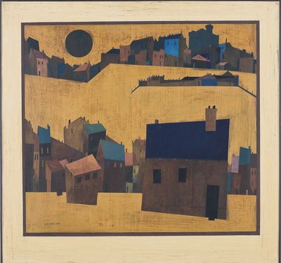 S. H. Raza, Haut de Cagnes (1951). Gouache on paper. 68.6 x 72.4 cm. The Darashaw Collection. Courtesy Asia Society, New York.  