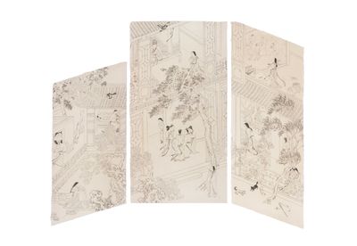 彭薇，《七个夜晚：第五夜》，2018。水墨、麻纸，3张尺寸分别为135×60cm、145×76.5cm、165×56.5cm。图片提供：艺术家。