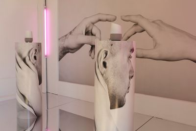 Marge Monko, I Don’t Know You, So I Can’t Love You (2018), detail. Installation, smart assistants, speakers, pigment prints. Dimensions variable. New commission for the 1st Riga Biennial, Everything Was Forever Until It Was No More, (2 June–28 October 2018). Courtesy the artist and Ani Molnar Gallery, Budapest. Photo: Andrejs Strokins.