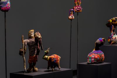 Yarrenyty Arltere Artists, In Our Hands (2018) (Detail). Soft sculptures made with bush dyed woollen blankets, embellished with wool and feathers. Dimensions variable. Exhibition view: SUPERPOSITION: Equilibrium & Engagement, 21st Biennale of Sydney, Museum of Contemporary Art Australia (16 March–11 June 2018). Commissioned by the Biennale of Sydney with generous assistance from Georgie and Alastair Taylor. Courtesy the artists and Yarrenyty Arltere Artists, Alice Springs. Photo: Document Photography.
