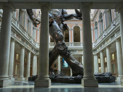 Exhibition view: Damien Hirst, Demon with Bowl (2017). Palazzo Grassi, VIVA ARTE VIVA, 57th International Art Exhibition, La Biennale di Venezia (13 May–26 November 2017).