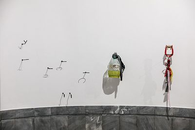Guillermo Galindo, Instruments and scores from the series 'Exit/έξοδος' (2016–17). Exhibition view: documenta 14, Athens (8 April–16 July 2017).